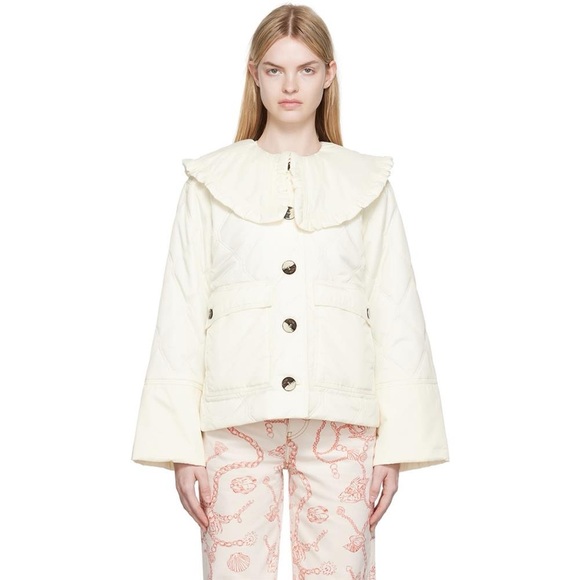 GANNI detachable-collar ruffled quilted jacket - Picture 1 of 9